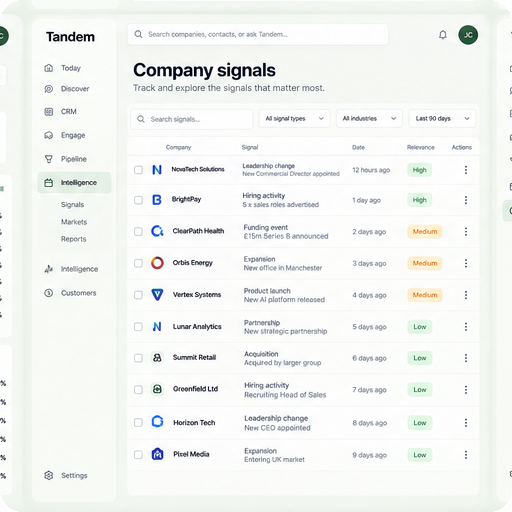 Tandem Company signals interface